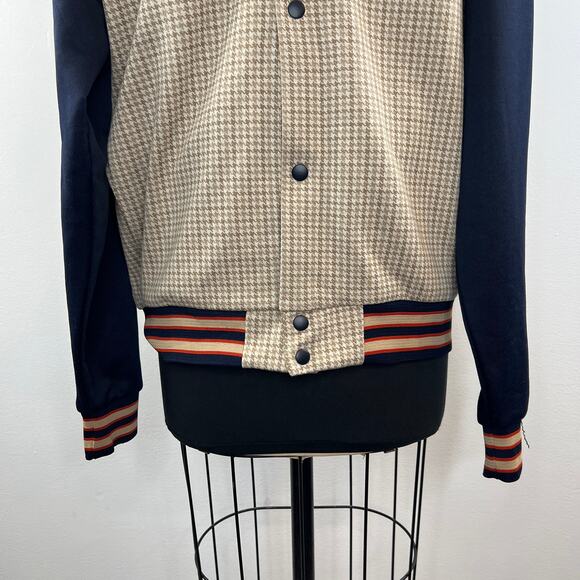 ZARA Combo Varsity Jacket Plaid Knit Snap Button Bomber Collar Size XL X-Large - Picture 3 of 8